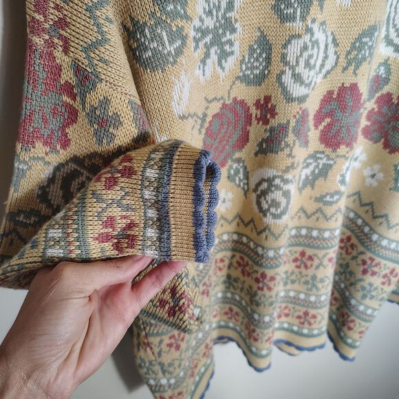 Vtg Floral Tapestry Sweater Cottagecore Rose Knit Pullover 80s 90s Grandma Large - Picture 2 of 8